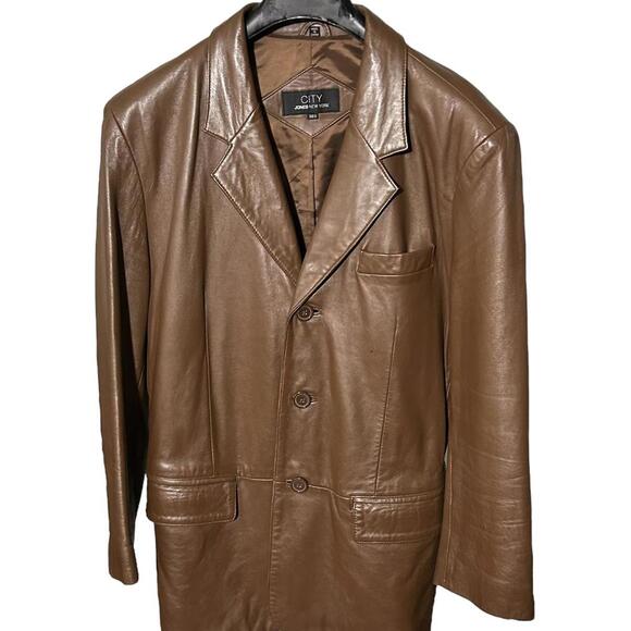 CITY Jones NY Vintage Mens 38S Camel Brown 100% Lamb Leather Blazer Jacket Lined - Picture 1 of 9